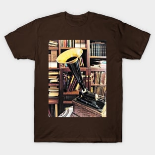 Music - Vintage Phonograph in Library Circa 1880 T-Shirt